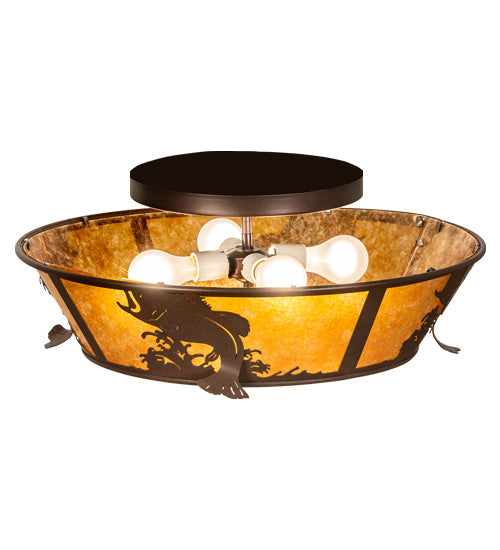 Meyda Lighting Leaping Bass 22" 4-Light Cafe Noir Flush Mount Light With Amber Mica Shade Glass