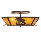 Meyda Lighting Leaping Bass 22" 4-Light Cafe Noir Flush Mount Light With Amber Mica Shade Glass
