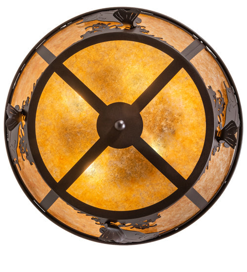 Meyda Lighting Leaping Bass 22" 4-Light Cafe Noir Flush Mount Light With Amber Mica Shade Glass