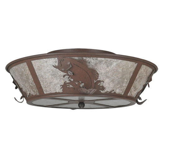 Meyda Lighting Leaping Bass 22" 4-Light Cafe Noir Flush Mount Light With Silver Mica Shade Glass