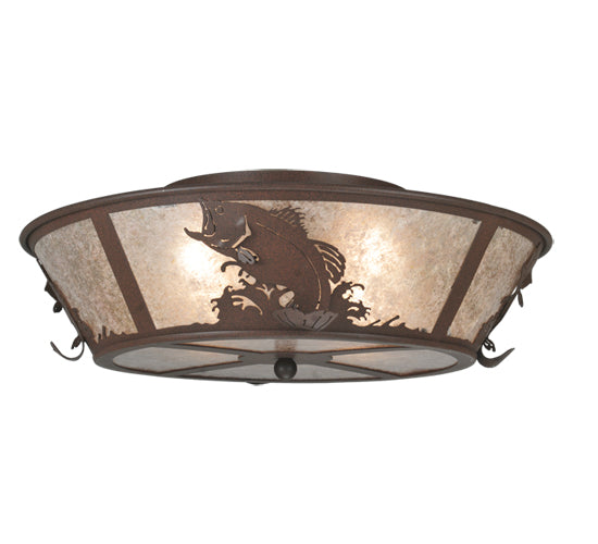 Meyda Lighting Leaping Bass 22" 4-Light Cafe Noir Flush Mount Light With Silver Mica Shade Glass