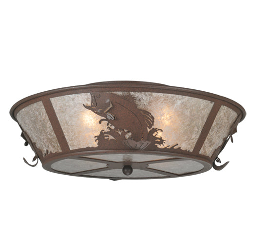 Meyda Lighting Leaping Bass 22" 4-Light Cafe Noir Flush Mount Light With Silver Mica Shade Glass