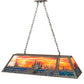 Meyda Lighting Leaping Bass 48" 6-Light Galvinized Island Pendant Light With Orange & Blue Shade Glass