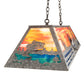 Meyda Lighting Leaping Bass 48" 6-Light Galvinized Island Pendant Light With Orange & Blue Shade Glass