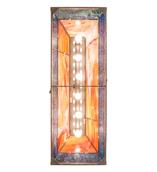 Meyda Lighting Leaping Bass 48" 6-Light Galvinized Island Pendant Light With Orange & Blue Shade Glass