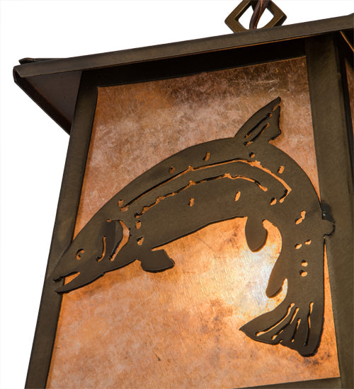 Meyda Lighting Leaping Trout 10" Antique Copper Mini Pendant Light With Silver Mica Shade Glass