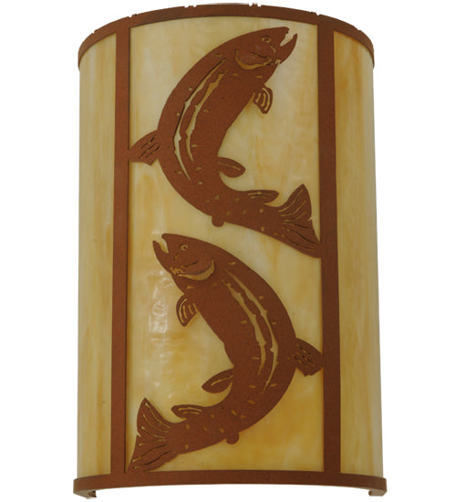 Meyda Lighting Leaping Trout 12" Earth Vanity Light With Beige Art Shade Glass