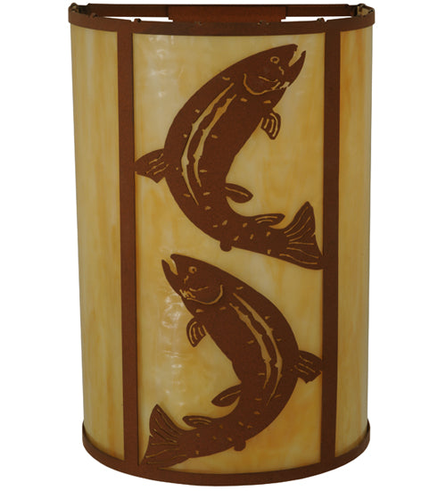 Meyda Lighting Leaping Trout 12" Earth Vanity Light With Beige Art Shade Glass