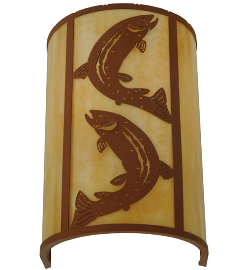 Meyda Lighting Leaping Trout 12" Earth Vanity Light With Beige Art Shade Glass