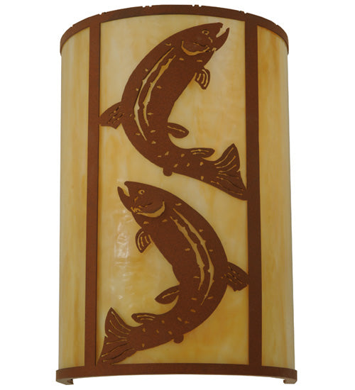 Meyda Lighting Leaping Trout 12" Earth Vanity Light With Beige Art Shade Glass