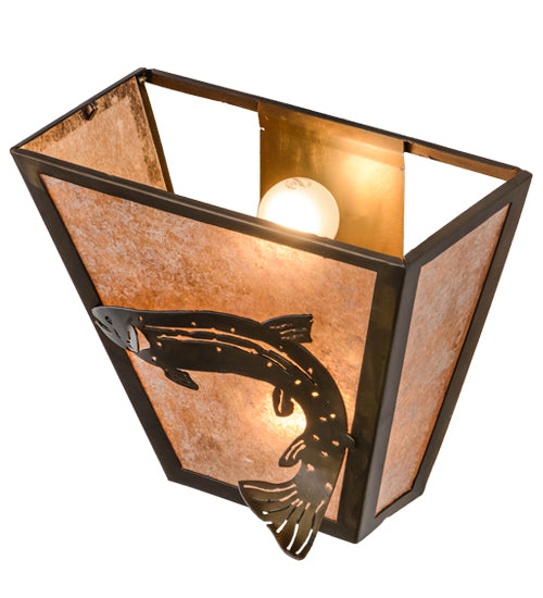 Meyda Lighting Leaping Trout 13" 2-Light Antique Copper Wall Sconce With Silver Mica Shade Glass