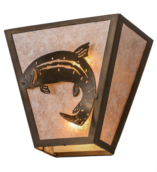 Meyda Lighting Leaping Trout 13" 2-Light Antique Copper Wall Sconce With Silver Mica Shade Glass