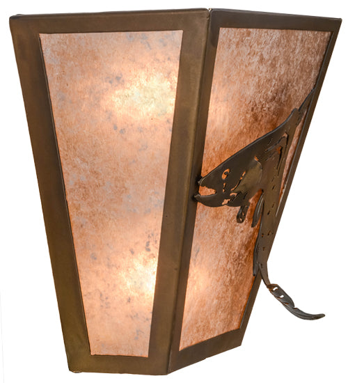 Meyda Lighting Leaping Trout 13" 2-Light Antique Copper Wall Sconce With Silver Mica Shade Glass