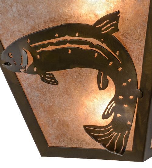 Meyda Lighting Leaping Trout 13" 2-Light Antique Copper Wall Sconce With Silver Mica Shade Glass