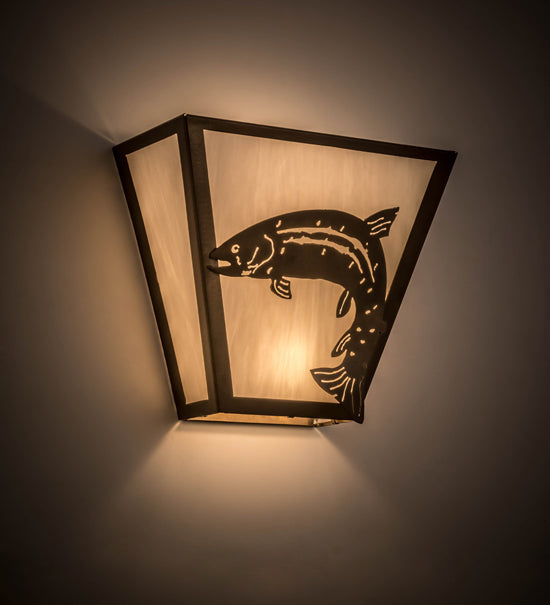 Meyda Lighting Leaping Trout 13" 2-Light Antique Copper Wall Sconce With White Art Shade Glass