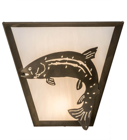 Meyda Lighting Leaping Trout 13" 2-Light Antique Copper Wall Sconce With White Art Shade Glass