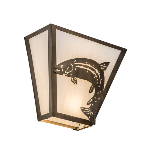 Meyda Lighting Leaping Trout 13" 2-Light Antique Copper Wall Sconce With White Art Shade Glass