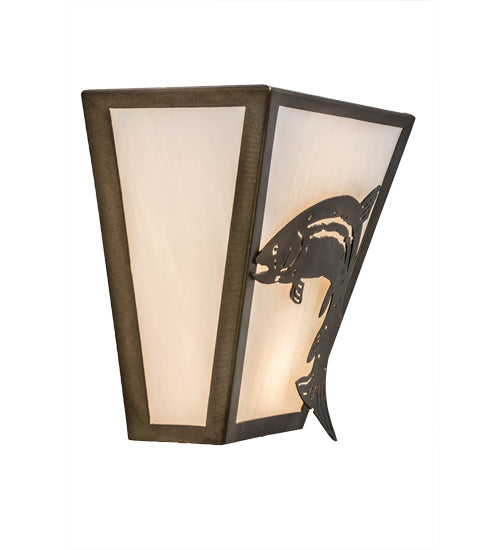 Meyda Lighting Leaping Trout 13" 2-Light Antique Copper Wall Sconce With White Art Shade Glass