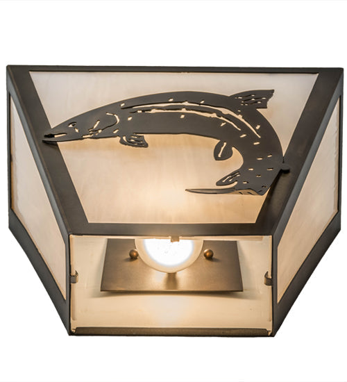 Meyda Lighting Leaping Trout 13" 2-Light Antique Copper Wall Sconce With White Art Shade Glass