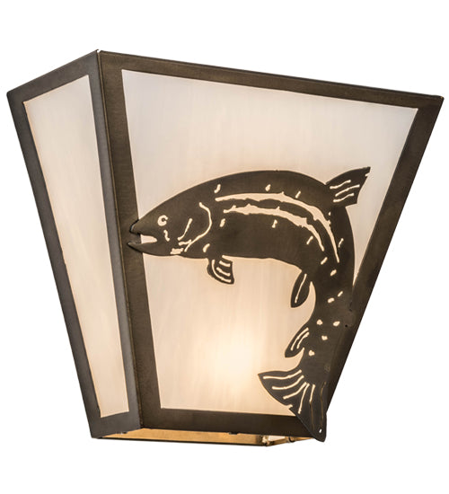 Meyda Lighting Leaping Trout 13" 2-Light Antique Copper Wall Sconce With White Art Shade Glass