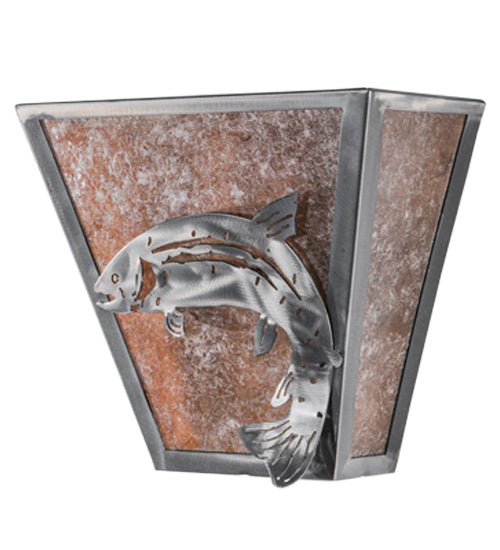 Meyda Lighting Leaping Trout 13" 2-Light Industrial Steel Wall Sconce With Silver Mica Shade Glass