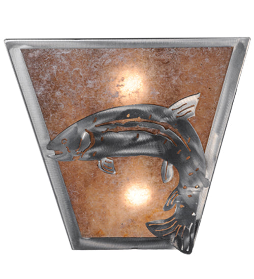 Meyda Lighting Leaping Trout 13" 2-Light Industrial Steel Wall Sconce With Silver Mica Shade Glass