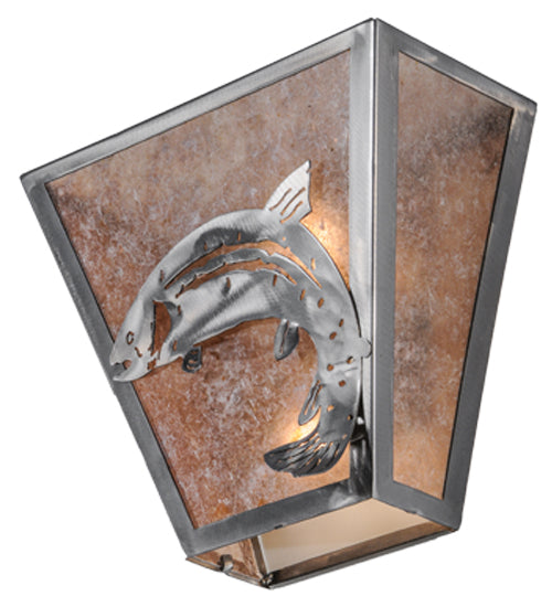 Meyda Lighting Leaping Trout 13" 2-Light Industrial Steel Wall Sconce With Silver Mica Shade Glass