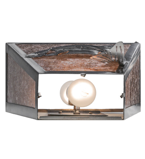 Meyda Lighting Leaping Trout 13" 2-Light Industrial Steel Wall Sconce With Silver Mica Shade Glass