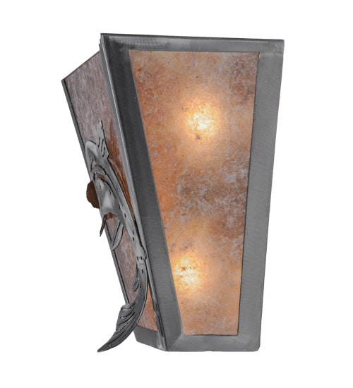 Meyda Lighting Leaping Trout 13" 2-Light Industrial Steel Wall Sconce With Silver Mica Shade Glass