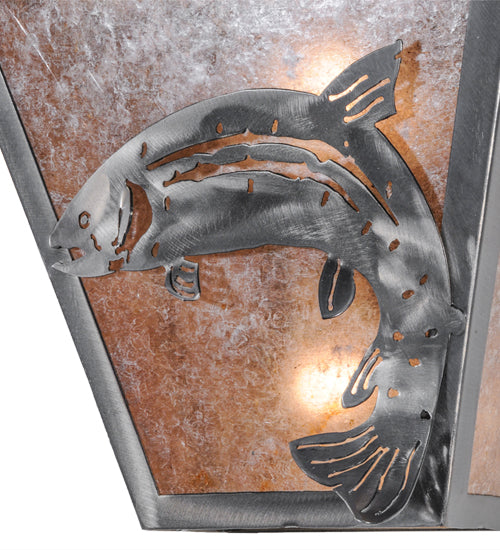Meyda Lighting Leaping Trout 13" 2-Light Industrial Steel Wall Sconce With Silver Mica Shade Glass