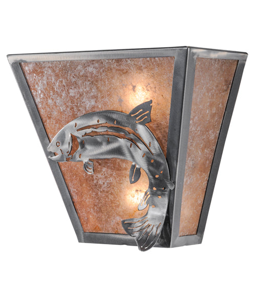 Meyda Lighting Leaping Trout 13" 2-Light Industrial Steel Wall Sconce With Silver Mica Shade Glass
