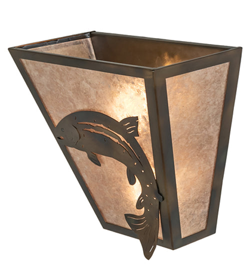 Meyda Lighting Leaping Trout 13" 2-Light Light Burnished Antique Copper Wall Sconce With Silver Mica Shade Glass