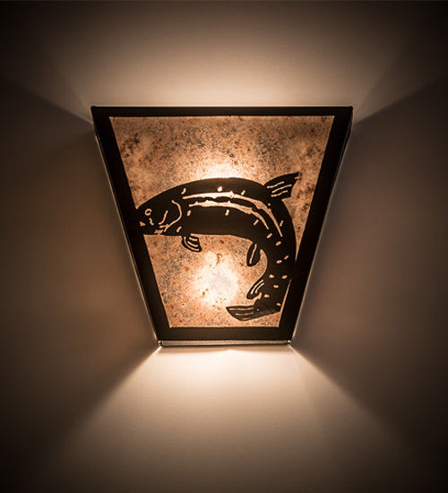 Meyda Lighting Leaping Trout 13" 2-Light Textured Black Wall Sconce With Silver Mica Shade Glass