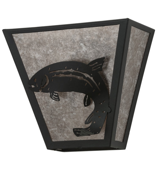 Meyda Lighting Leaping Trout 13" 2-Light Textured Black Wall Sconce With Silver Mica Shade Glass