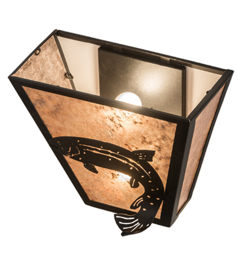 Meyda Lighting Leaping Trout 13" 2-Light Textured Black Wall Sconce With Silver Mica Shade Glass