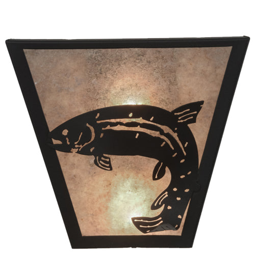 Meyda Lighting Leaping Trout 13" 2-Light Textured Black Wall Sconce With Silver Mica Shade Glass