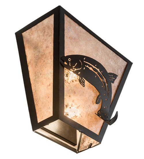 Meyda Lighting Leaping Trout 13" 2-Light Textured Black Wall Sconce With Silver Mica Shade Glass