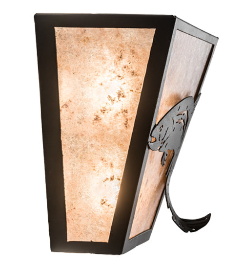 Meyda Lighting Leaping Trout 13" 2-Light Textured Black Wall Sconce With Silver Mica Shade Glass