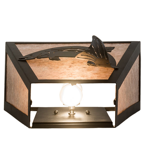 Meyda Lighting Leaping Trout 13" 2-Light Textured Black Wall Sconce With Silver Mica Shade Glass