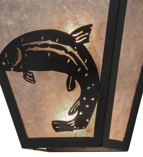 Meyda Lighting Leaping Trout 13" 2-Light Textured Black Wall Sconce With Silver Mica Shade Glass
