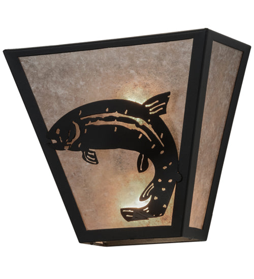 Meyda Lighting Leaping Trout 13" 2-Light Textured Black Wall Sconce With Silver Mica Shade Glass