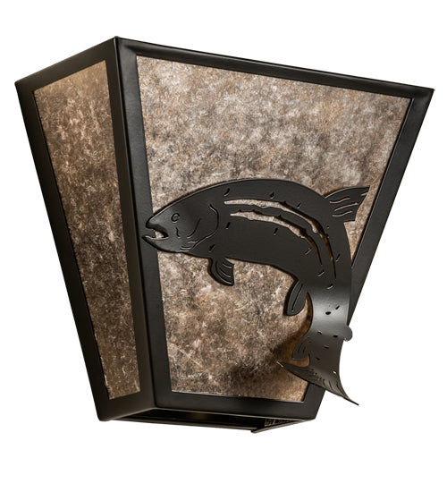 Meyda Lighting Leaping Trout 13" 2-Light Timeless Bronze Wall Sconce With Silver Mica Shade Glass