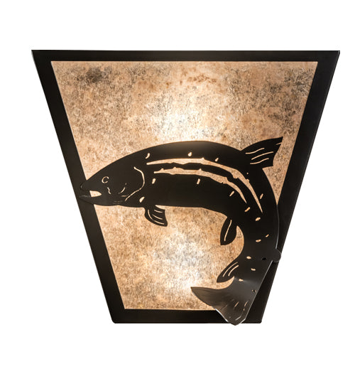 Meyda Lighting Leaping Trout 13" 2-Light Timeless Bronze Wall Sconce With Silver Mica Shade Glass