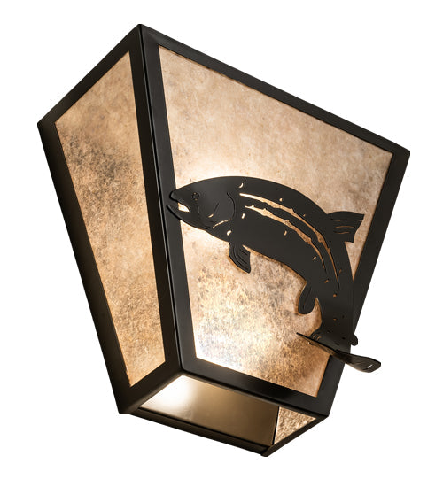 Meyda Lighting Leaping Trout 13" 2-Light Timeless Bronze Wall Sconce With Silver Mica Shade Glass