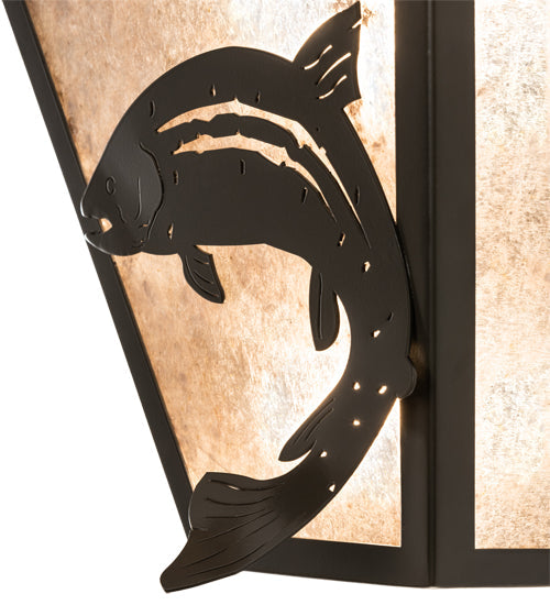 Meyda Lighting Leaping Trout 13" 2-Light Timeless Bronze Wall Sconce With Silver Mica Shade Glass