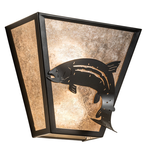 Meyda Lighting Leaping Trout 13" 2-Light Timeless Bronze Wall Sconce With Silver Mica Shade Glass