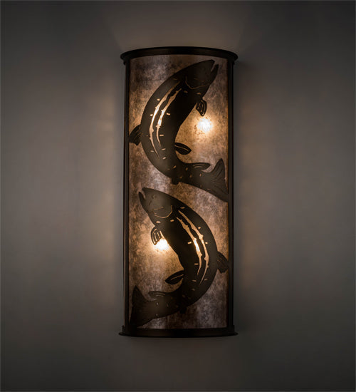 Meyda Lighting Leaping Trout 13" 4-Light Antique Copper Wall Sconce With Silver Shade Glass