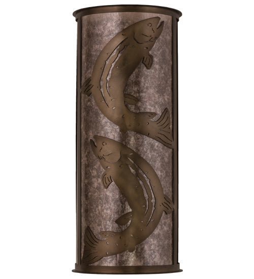 Meyda Lighting Leaping Trout 13" 4-Light Antique Copper Wall Sconce With Silver Shade Glass