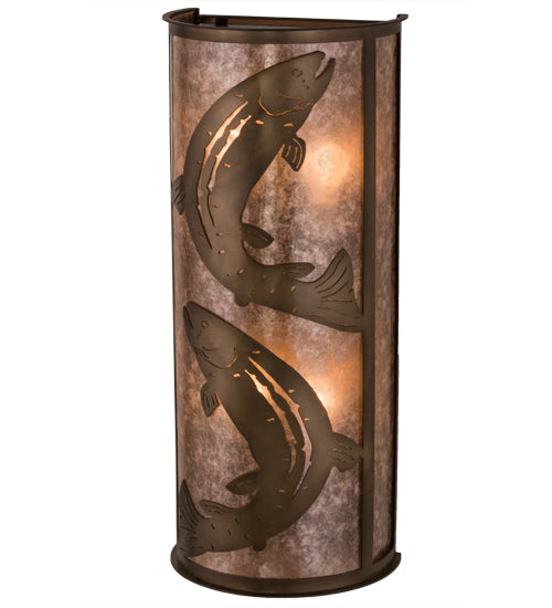 Meyda Lighting Leaping Trout 13" 4-Light Antique Copper Wall Sconce With Silver Shade Glass