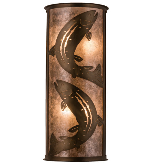 Meyda Lighting Leaping Trout 13" 4-Light Antique Copper Wall Sconce With Silver Shade Glass